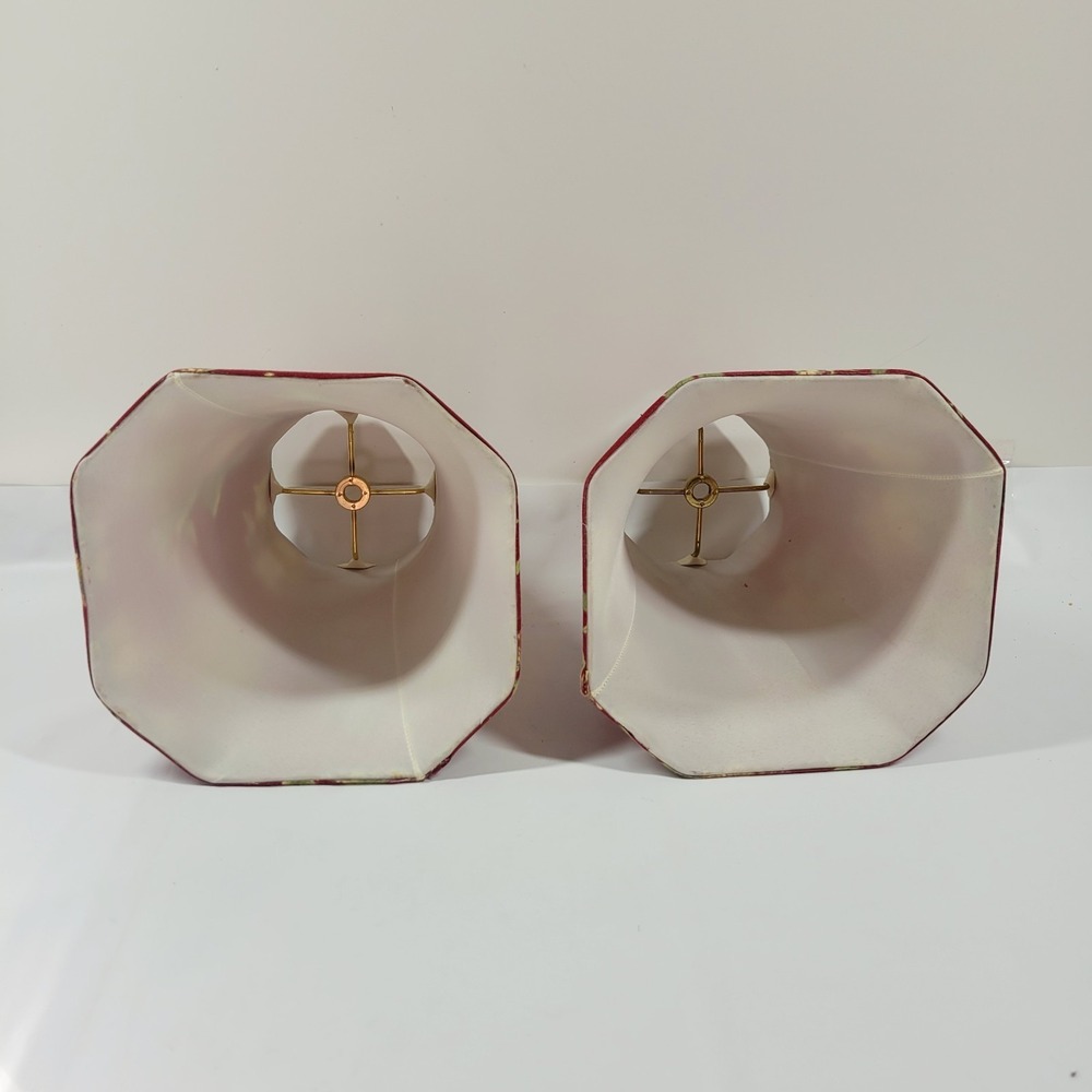VTG Cottagecore Red Floral Fabric Lamp Shade 8x8" Set Of 2 Ralph Lauren Style - Picture 5 of 9